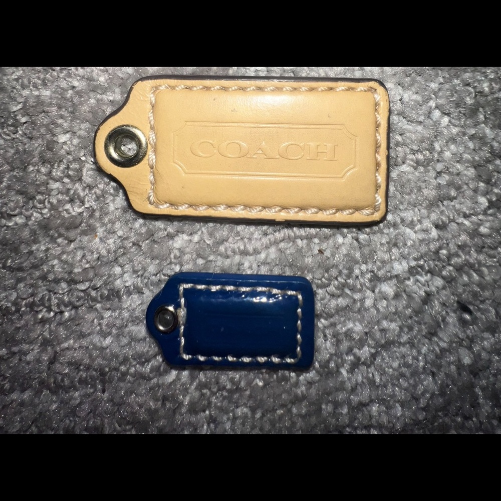 Coach Tan and Blue Leather Bag Tags - Picture 1 of 1